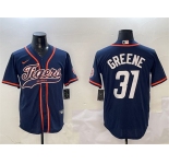 Men's Detroit Tigers #31 Riley Greene Navy With Patch Cool Base Stitched Baseball Jersey