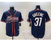 Men's Detroit Tigers #31 Riley Greene Navy With Patch Cool Base Stitched Baseball Jersey
