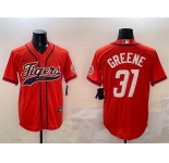 Men's Detroit Tigers #31 Riley Greene Orange With Patch Cool Base Stitched Baseball Jersey