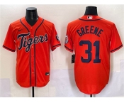 Men's Detroit Tigers #31 Riley Greene Orange With Patch Cool Base Stitched Baseball Jersey