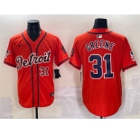 Men's Detroit Tigers #31 Riley Greene Orange With Patch Vapor Premier Limited Stitched Baseball Jersey