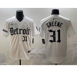 Men's Detroit Tigers #31 Riley Greene White 'Motor Gothic Edition' Vapor Premier Limited Stitched Baseball Jersey