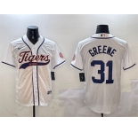 Men's Detroit Tigers #31 Riley Greene White With Patch Cool Base Stitched Baseball Jersey