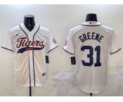 Men's Detroit Tigers #31 Riley Greene White With Patch Cool Base Stitched Baseball Jersey