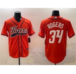 Men's Detroit Tigers #34 Jake Rogers Orange With Patch Cool Base Stitched Baseball Jersey