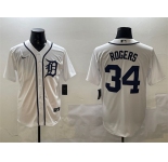 Men's Detroit Tigers #34 Jake Rogers White Cool Base Stitched Baseball Jersey