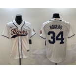 Men's Detroit Tigers #34 Jake Rogers White With Patch Cool Base Stitched Baseball Jersey