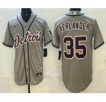 Men's Detroit Tigers #35 Justin Verlander Grey Cool Base Jersey