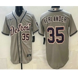 Men's Detroit Tigers #35 Justin Verlander Grey Number Cool Base Jersey