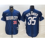 Men's Detroit Tigers #35 Justin Verlander Number Navy 2024 City Connect Cool Base Limited Stitched Jersey