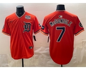 Men's Detroit Tigers #7 Kevin McGonigle Orange 2026 Alternate With Meijer Patch & USA 250' Patch Vapor Premier Limited Stitched Baseball Jersey