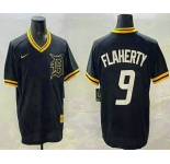 Men's Detroit Tigers #9 Jack Flaherty Black Gold Nike Cooperstown Legend V Neck Jersey