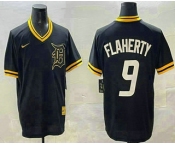 Men's Detroit Tigers #9 Jack Flaherty Black Gold Nike Cooperstown Legend V Neck Jersey