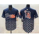 Men's Detroit Tigers Team Big Logo Navy With Patch Vapor Premier Limited Stitched Baseball Jersey