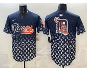 Men's Detroit Tigers Team Big Logo Navy With Patch Vapor Premier Limited Stitched Baseball Jersey
