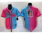 Men's Detroit Tigers Team Big Logo Pink Blue Limited Stitched Baseball Jersey