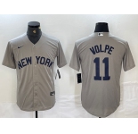 Men's New York Yankees #11 Anthony Volpe Name 2021 Grey Field of Dreams Cool Base Stitched Baseball Jersey