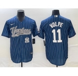 Men's New York Yankees #11 Anthony Volpe Navy With Patch Cool Base Stitched Baseball Jersey