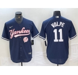 Men's New York Yankees #11 Anthony Volpe Navy With Patch Cool Base Stitched Baseball Jerseys