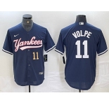 Men's New York Yankees #11 Anthony Volpe Number Navy Cool Base Stitched Baseball Jersey