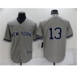 Men's New York Yankees #13 Alex Rodriguez Gray Cool Base Stitched Baseball Jersey