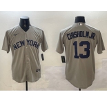 Men's New York Yankees #13 Jazz Chisholm Jr. Grey Cool Base Stitched Baseball Jersey