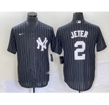 Men's New York Yankees #2 Derek Jeter Black Pinstripe Cool Base Stitched Baseball Jersey