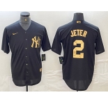 Men's New York Yankees #2 Derek Jeter Black White Cool Base Stitched Jersey