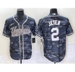 Men's New York Yankees #2 Derek Jeter Grey Camo Cool Base With Patch Stitched Baseball Jersey