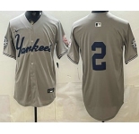 Men's New York Yankees #2 Derek Jeter Grey Without Name Limited Jersey