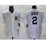 Men's New York Yankees #2 Derek Jeter Name White With Patch 2024 Cool Base Stitched Jersey