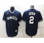 Men's New York Yankees #2 Derek Jeter Navy Blue Cooperstown Collection Stitched MLB Throwback Nike Jersey