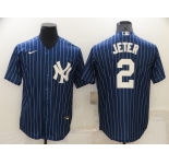 Men's New York Yankees #2 Derek Jeter Navy Blue Pinstripe Stitched MLB Cool Base Nike Jersey