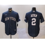 Men's New York Yankees #2 Derek Jeter Navy Pinstripe Fashion Cool Base Jersey