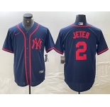 Men's New York Yankees #2 Derek Jeter Navy Red Fashion Cool Base Jersey