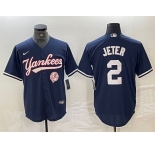 Men's New York Yankees #2 Derek Jeter Navy With Patch Cool Base Stitched Baseball Jersey