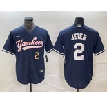 Men's New York Yankees #2 Derek Jeter Number Navy Cool Base Stitched Baseball Jersey