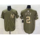 Men's New York Yankees #2 Derek Jeter Olive 2026 Armed Forces Day Stitched Baseball Jersey
