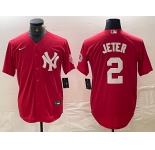 Men's New York Yankees #2 Derek Jeter Red Fashion Cool Base Jersey