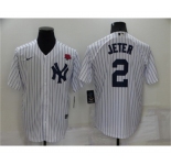 Men's New York Yankees #2 Derek Jeter White Cool Base Stitched Rose Baseball Jersey