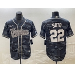 Men's New York Yankees #22 Juan Soto Grey Camo Cool Base With Patch Stitched Baseball Jersey