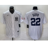 Men's New York Yankees #22 Juan Soto Name White With Patch 2024 Cool Base Stitched Jersey