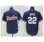 Men's New York Yankees #22 Juan Soto Navy Cool Base Stitched Baseball Jersey