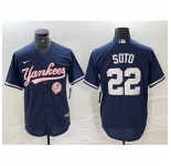 Men's New York Yankees #22 Juan Soto Navy With Cool Base Stitched Baseball Jersey