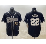 Men's New York Yankees #22 Juan Soto Number Black With Patch Cool Base Stitched Baseball Jersey