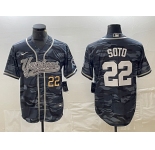 Men's New York Yankees #22 Juan Soto Number Grey Camo Cool Base With Patch Stitched Baseball Jersey