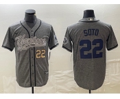 Men's New York Yankees #22 Juan Soto Number Grey Gridiron Cool Base Stitched Baseball Jersey