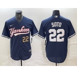 Men's New York Yankees #22 Juan Soto Number Navy Cool Base Stitched Baseball Jerse