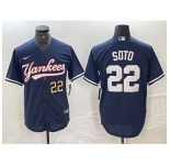 Men's New York Yankees #22 Juan Soto Number Navy Cool Base Stitched Baseball jersey