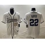 Men's New York Yankees #22 Juan Soto Number White With Patch Cool Base Stitched Baseball Jersey